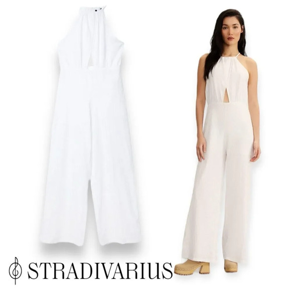 STRADIVARIUS | White | SWISS EMBROIDERY JUMPSUIT - Picture 1 of 10